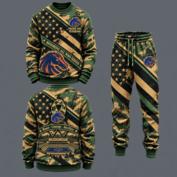 Boise State Broncos Military Camo Waffle Knit Sweatshirt and Jogger Pants Set