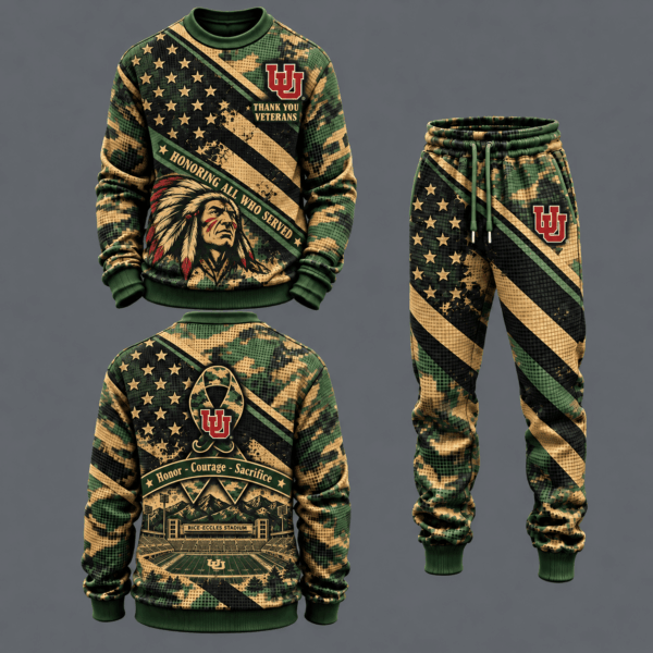 Utah Utes Military Camo Waffle Knit Sweatshirt and Jogger Pants Set
