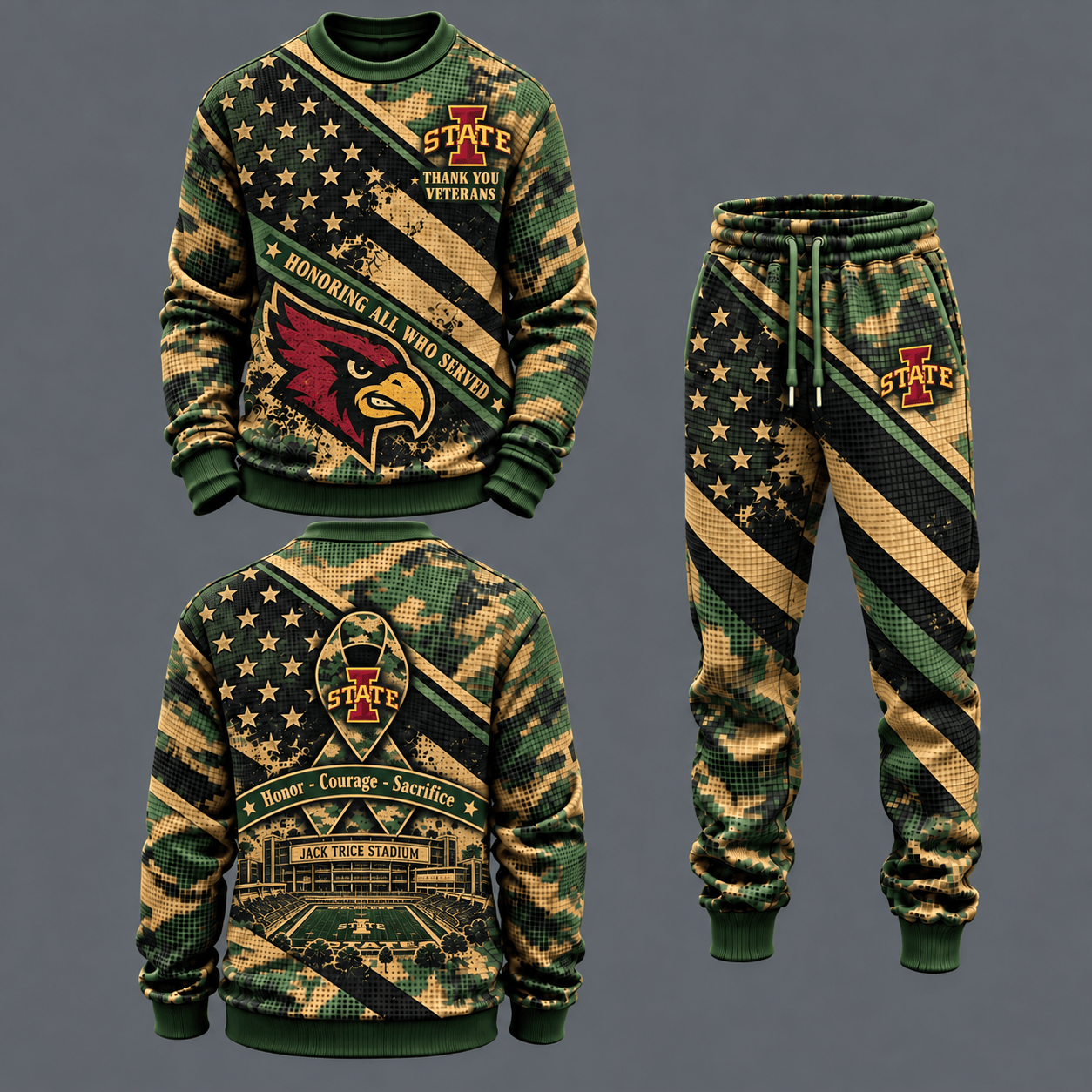 Iowa State Cyclones Military Camo Waffle Knit Sweatshirt and Jogger Pants Set