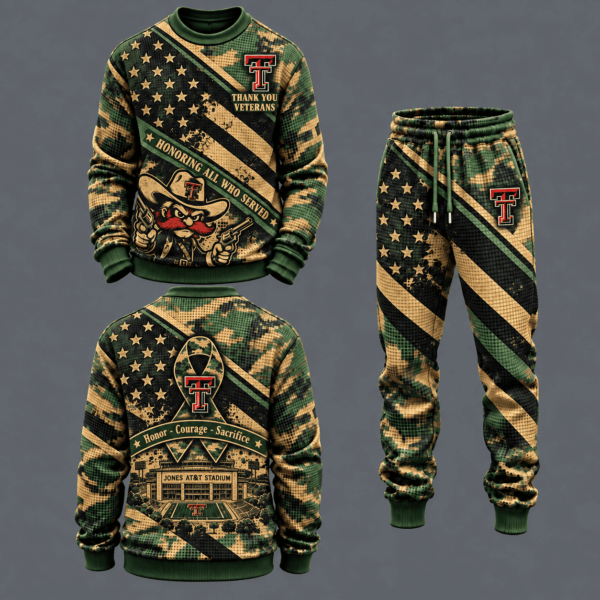 Texas Tech Red Raiders Military Camo Waffle Knit Sweatshirt and Jogger Pants Set
