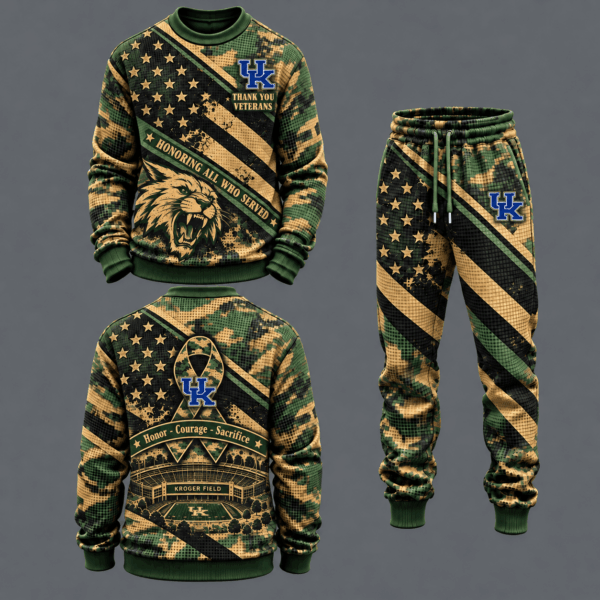 Kentucky Wildcats Military Camo Waffle Knit Sweatshirt and Jogger Pants Set