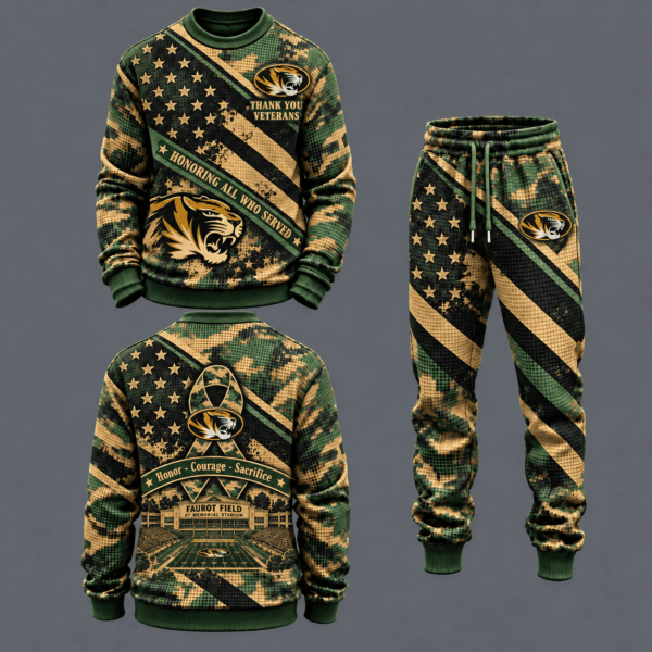 Missouri Tigers Military Camo Waffle Knit Sweatshirt and Jogger Pants Set