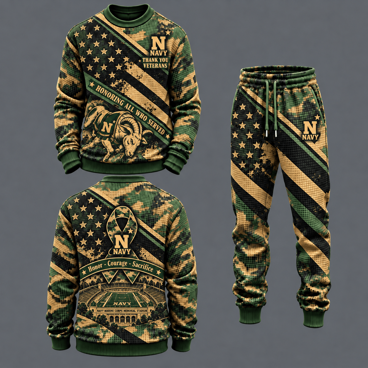 Navy Midshipmen Military Camo Waffle Knit Sweatshirt and Jogger Pants Set