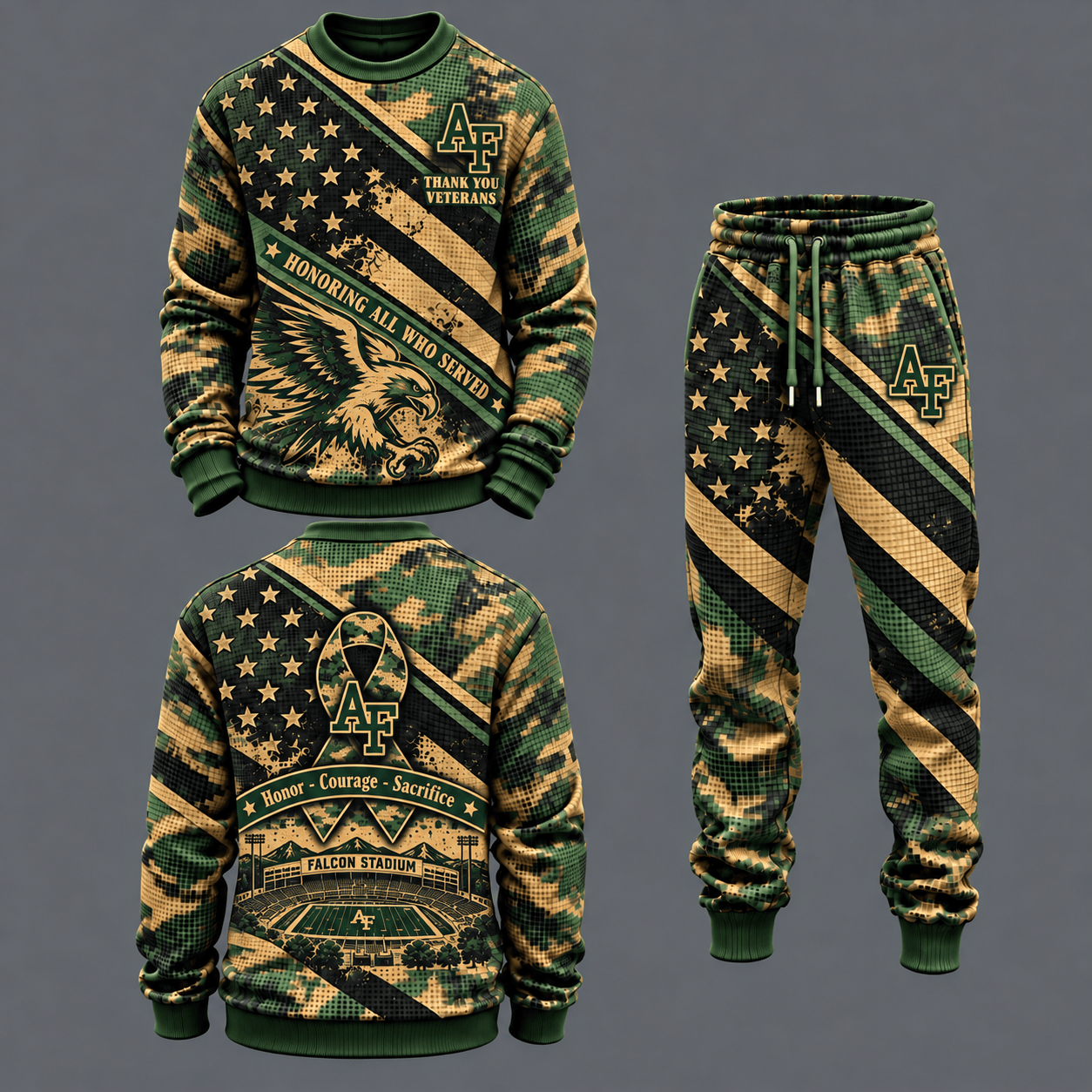 Air Force Falcons Military Camo Waffle Knit Sweatshirt and Jogger Pants Set