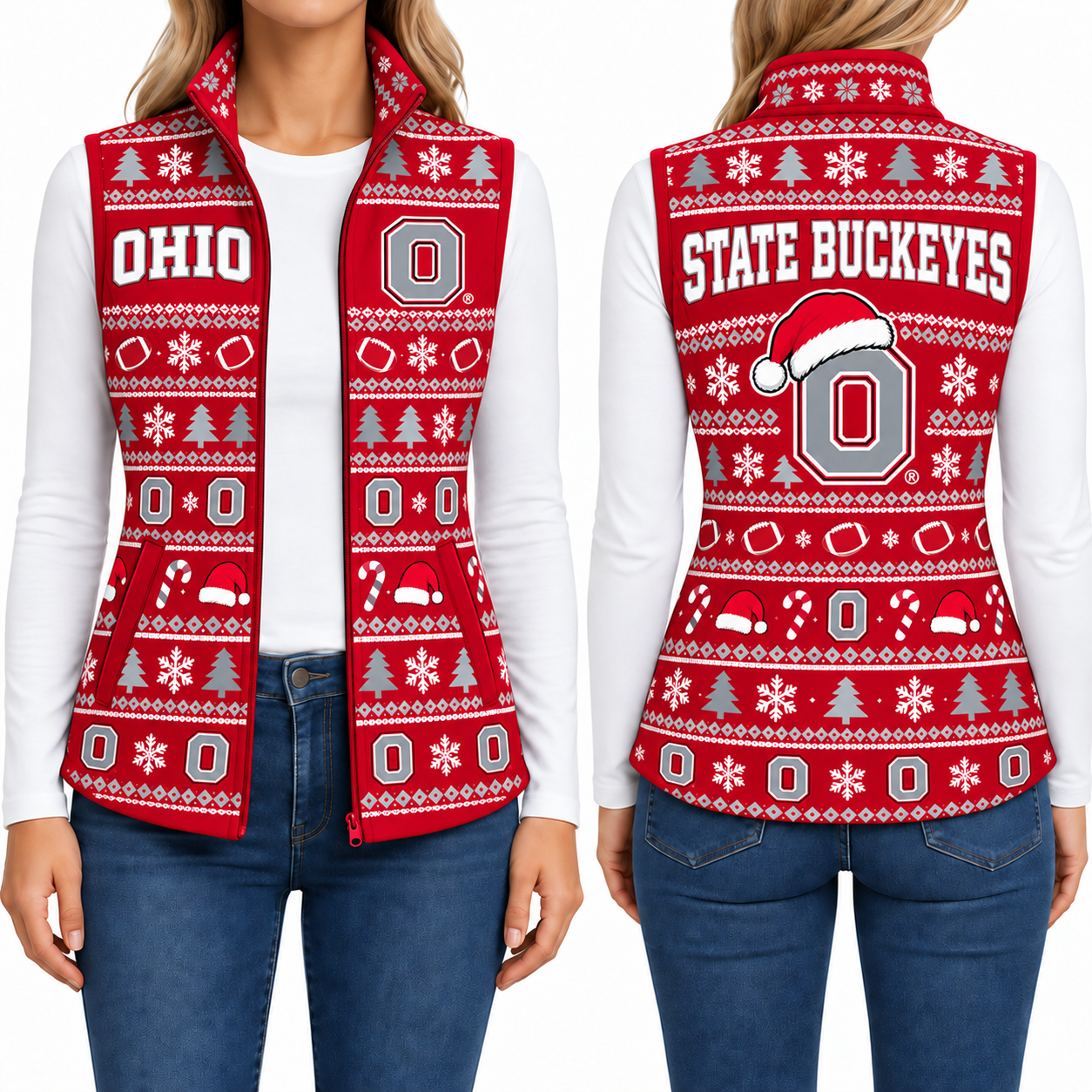 Ohio State Buckeyes Christmas Women Sleevesless Fleece Jacket