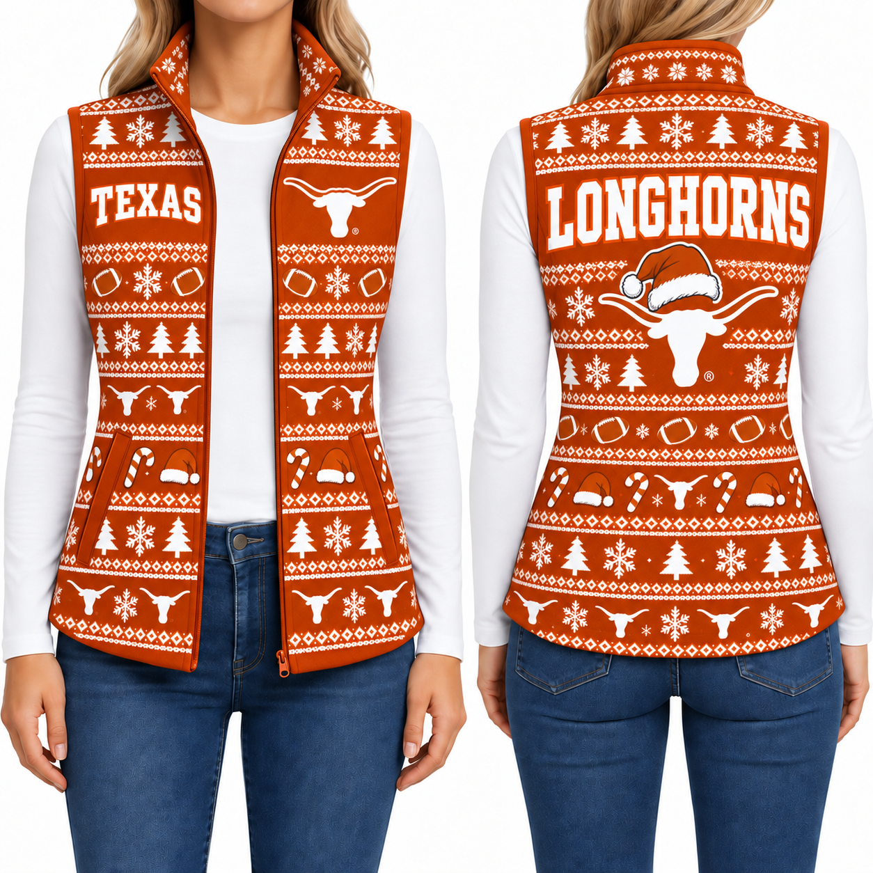 Texas Longhorns Christmas Women Sleevesless Fleece Jacket