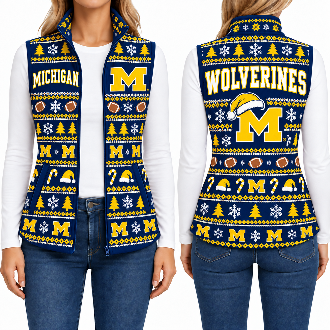 Michigan Wolverines Christmas Women Sleevesless Fleece Jacket