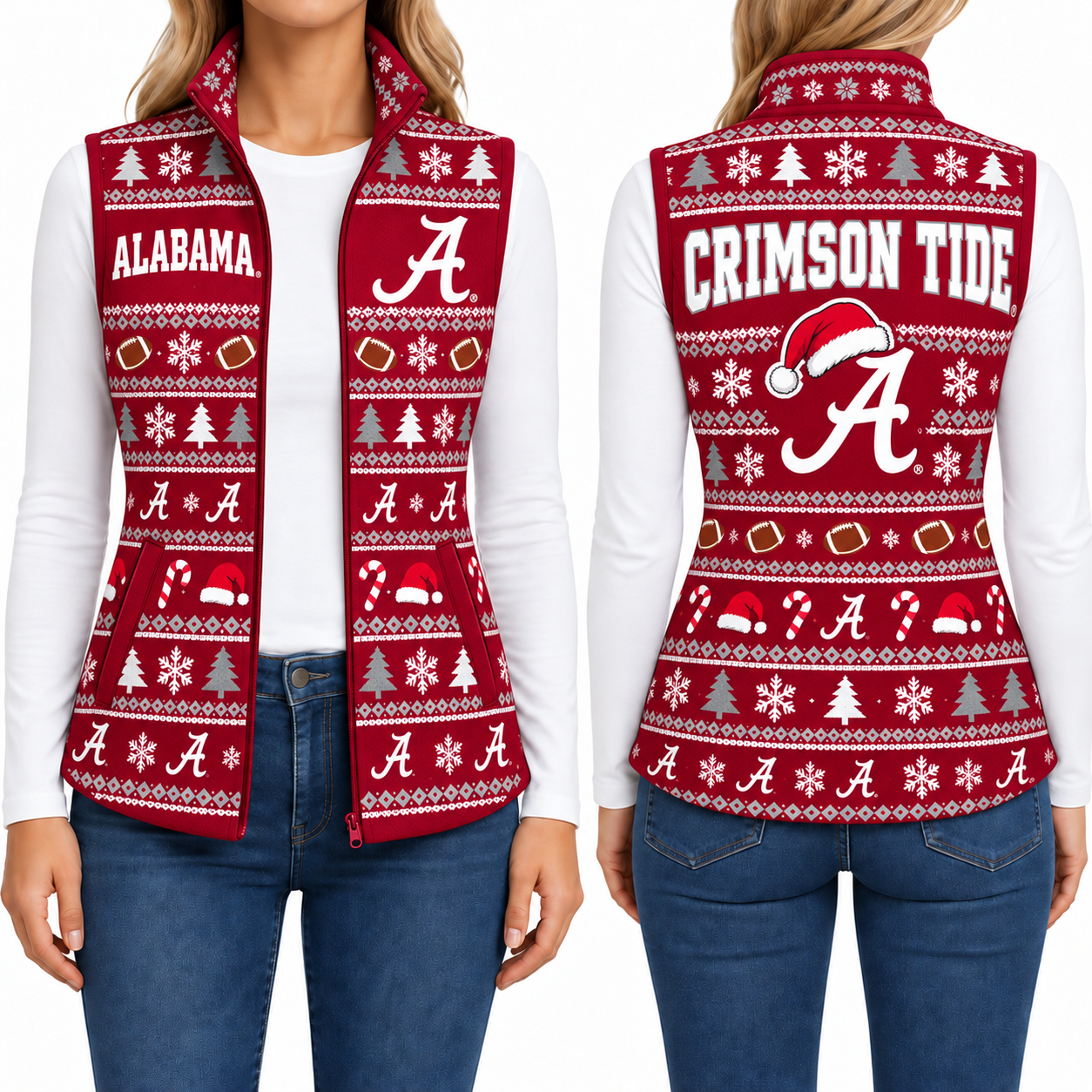 Alabama Crimson Tide Christmas Women Sleevesless Fleece Jacket