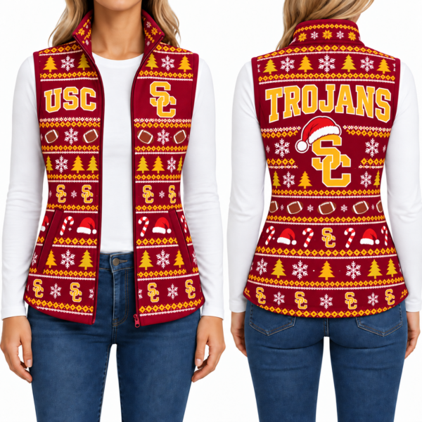 USC Trojans Christmas Women Sleevesless Fleece Jacket