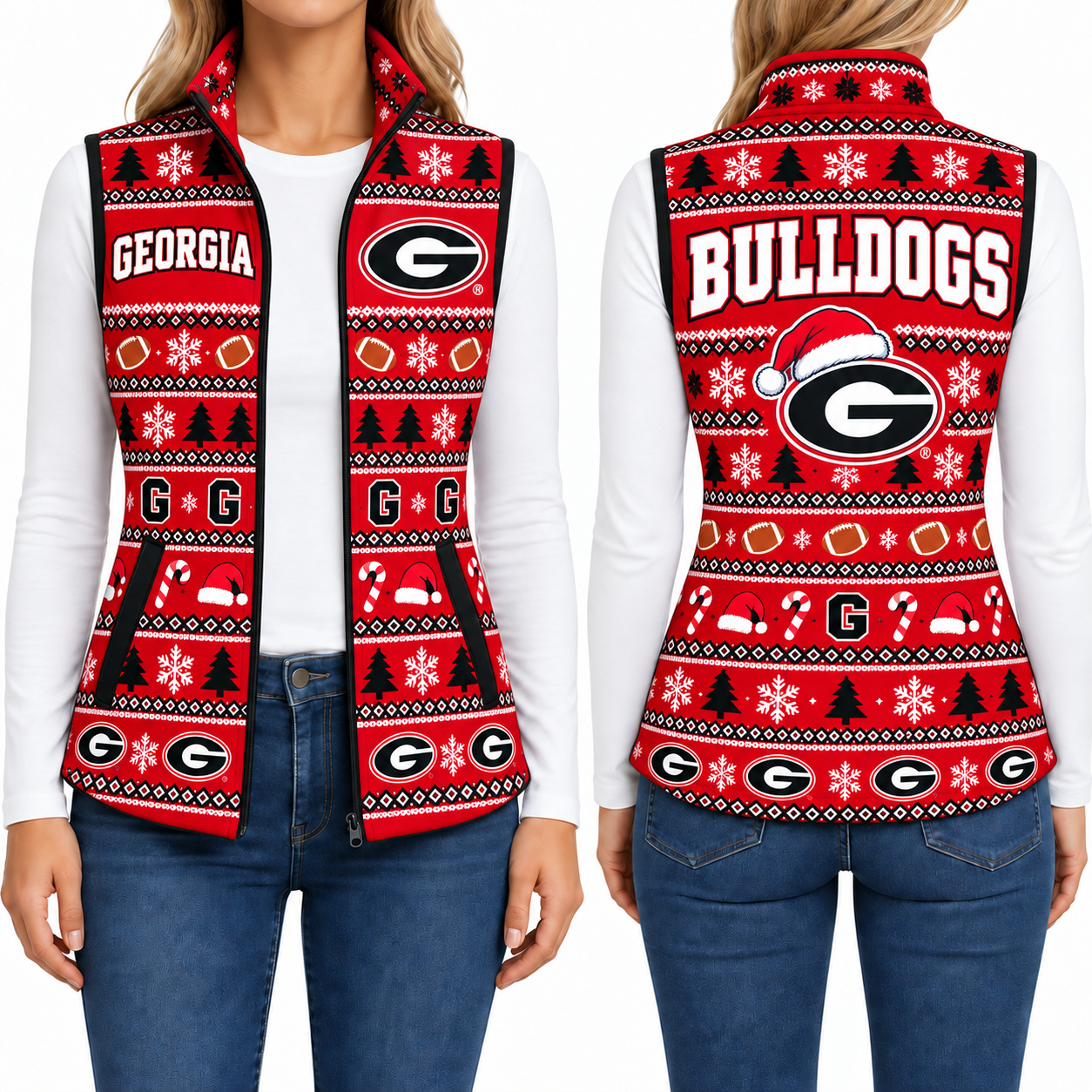 Georgia Bulldogs Christmas Women Sleevesless Fleece Jacket