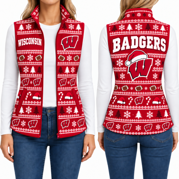 Wisconsin Badgers Christmas Women Sleevesless Fleece Jacket