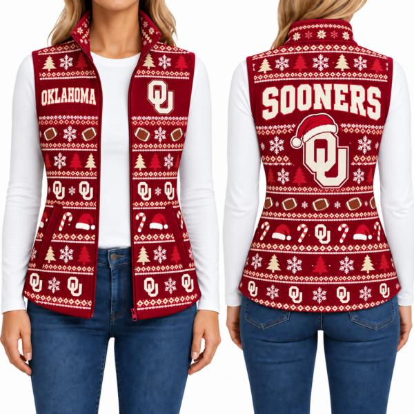Oklahoma Sooners Christmas Women Sleevesless Fleece Jacket