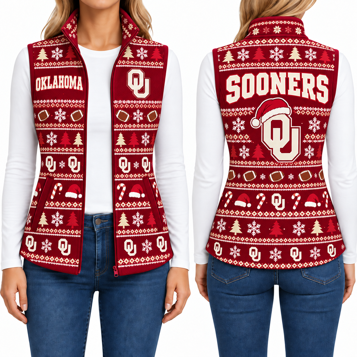 Oklahoma Sooners Christmas Women Sleevesless Fleece Jacket