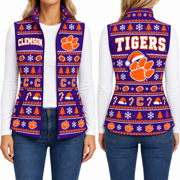 Clemson Tigers Christmas Women Sleevesless Fleece Jacket