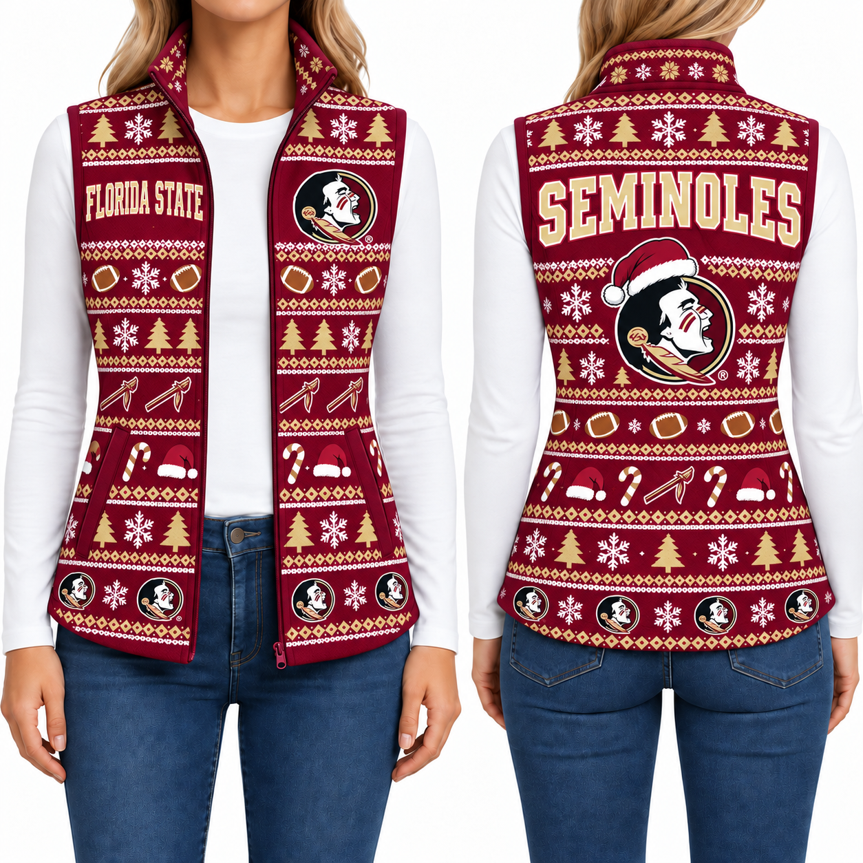 Florida State Seminoles Christmas Women Sleevesless Fleece Jacket