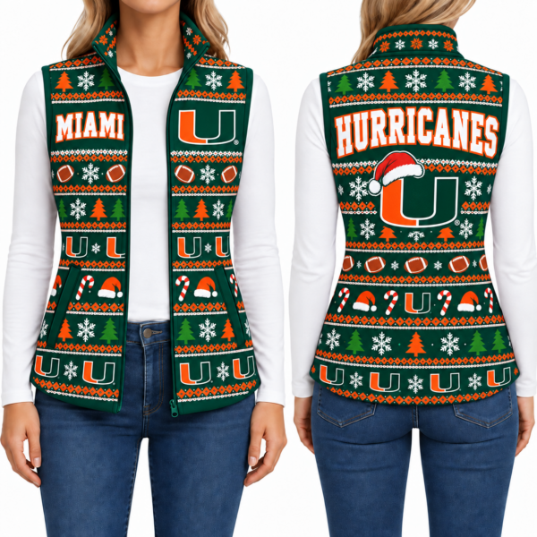 Miami Hurricanes Christmas Women Sleevesless Fleece Jacket