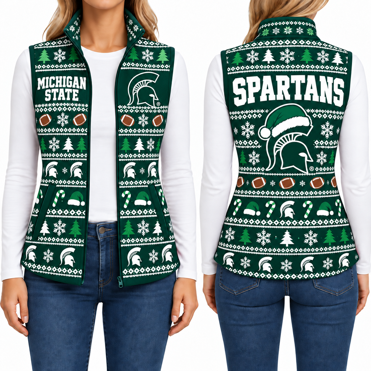 Michigan State Spartans Christmas Women Sleevesless Fleece Jacket