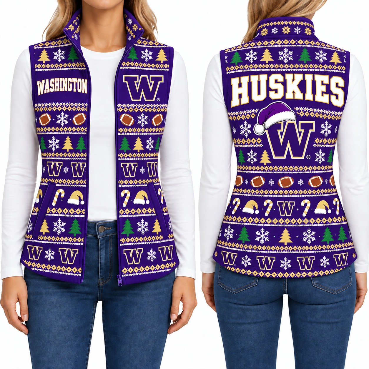 Washington Huskies Christmas Women Sleevesless Fleece Jacket