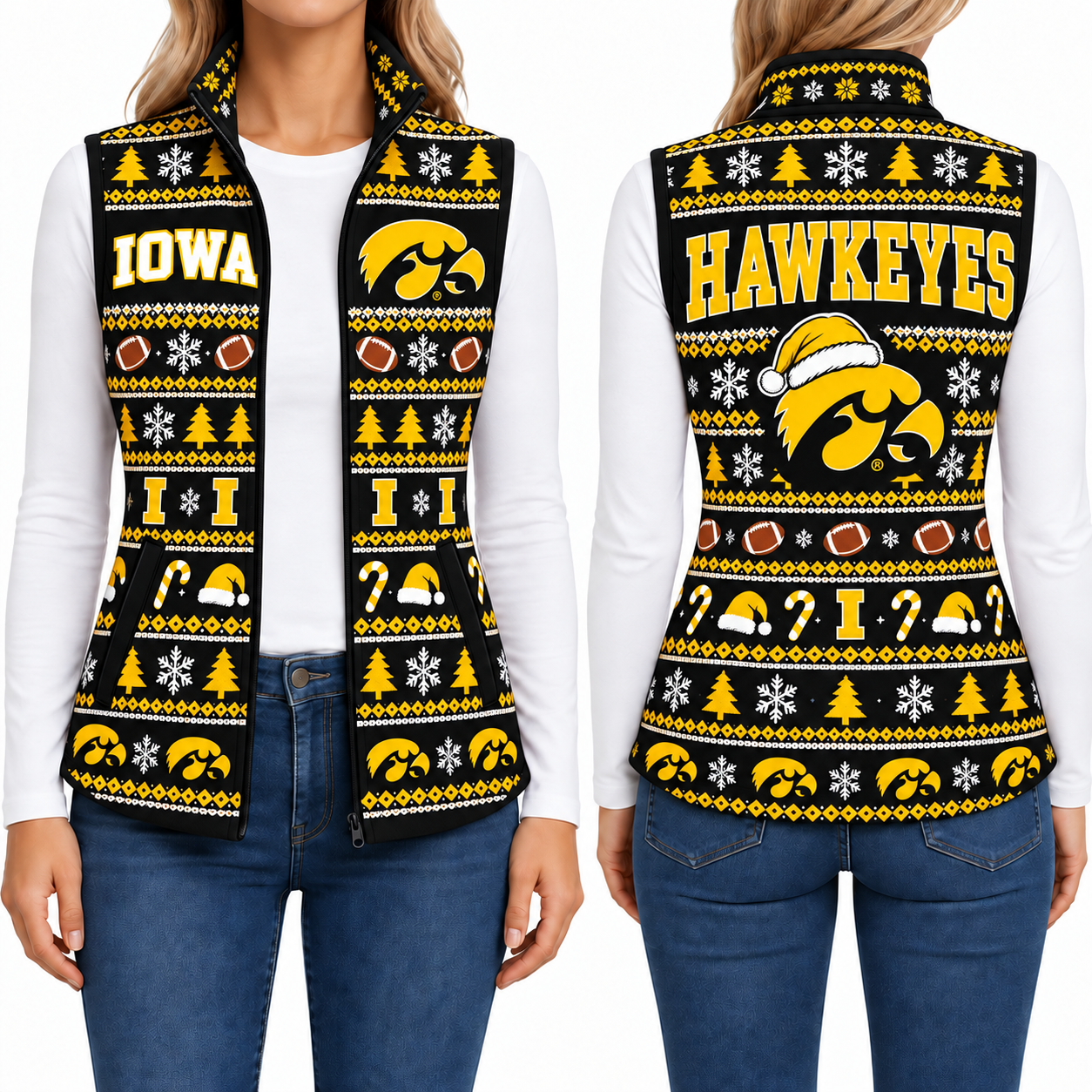 Iowa Hawkeyes Christmas Women Sleevesless Fleece Jacket