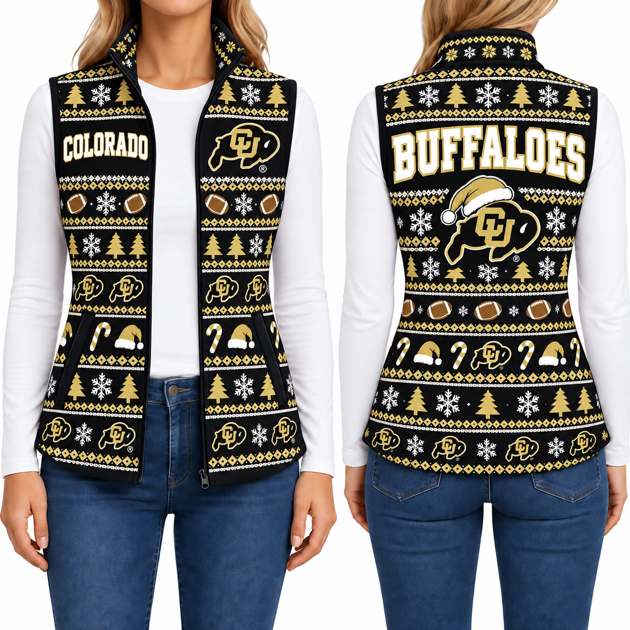 Colorado Buffaloes Christmas Women Sleevesless Fleece Jacket