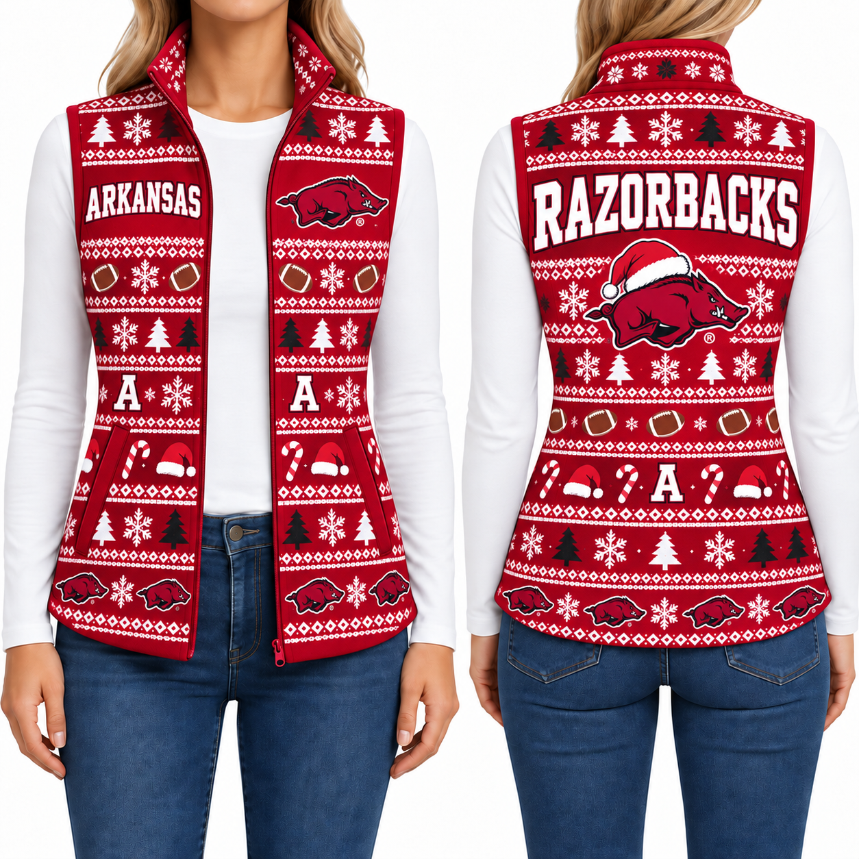 Arkansas Razorbacks Christmas Women Sleevesless Fleece Jacket