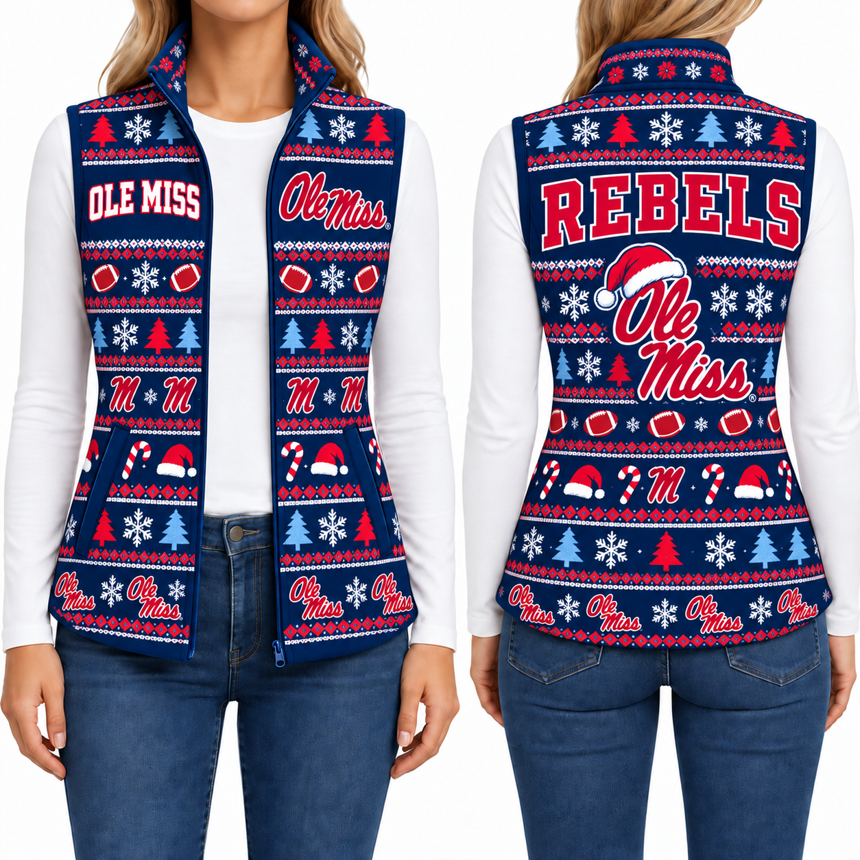 Ole Miss Rebels Christmas Women Sleevesless Fleece Jacket