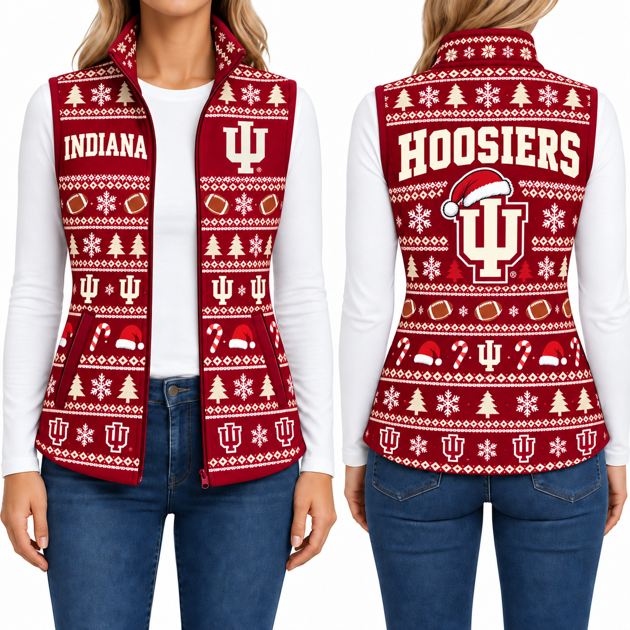 Indiana Hoosiers Christmas Women Sleevesless Fleece Jacket