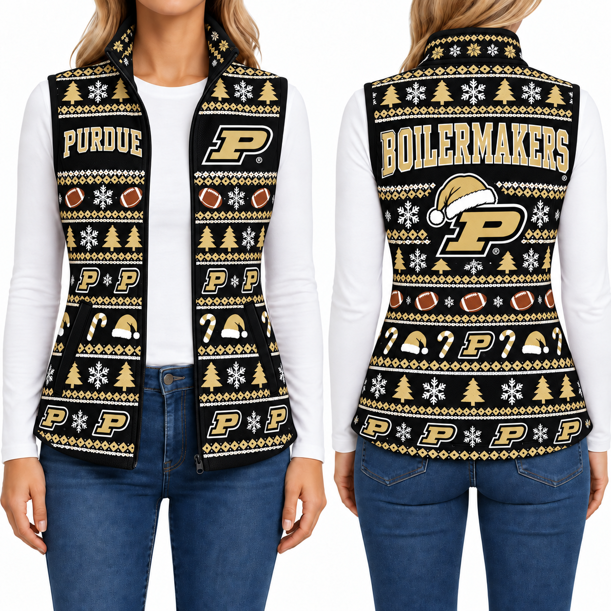 Purdue Boilermakers Christmas Women Sleevesless Fleece Jacket