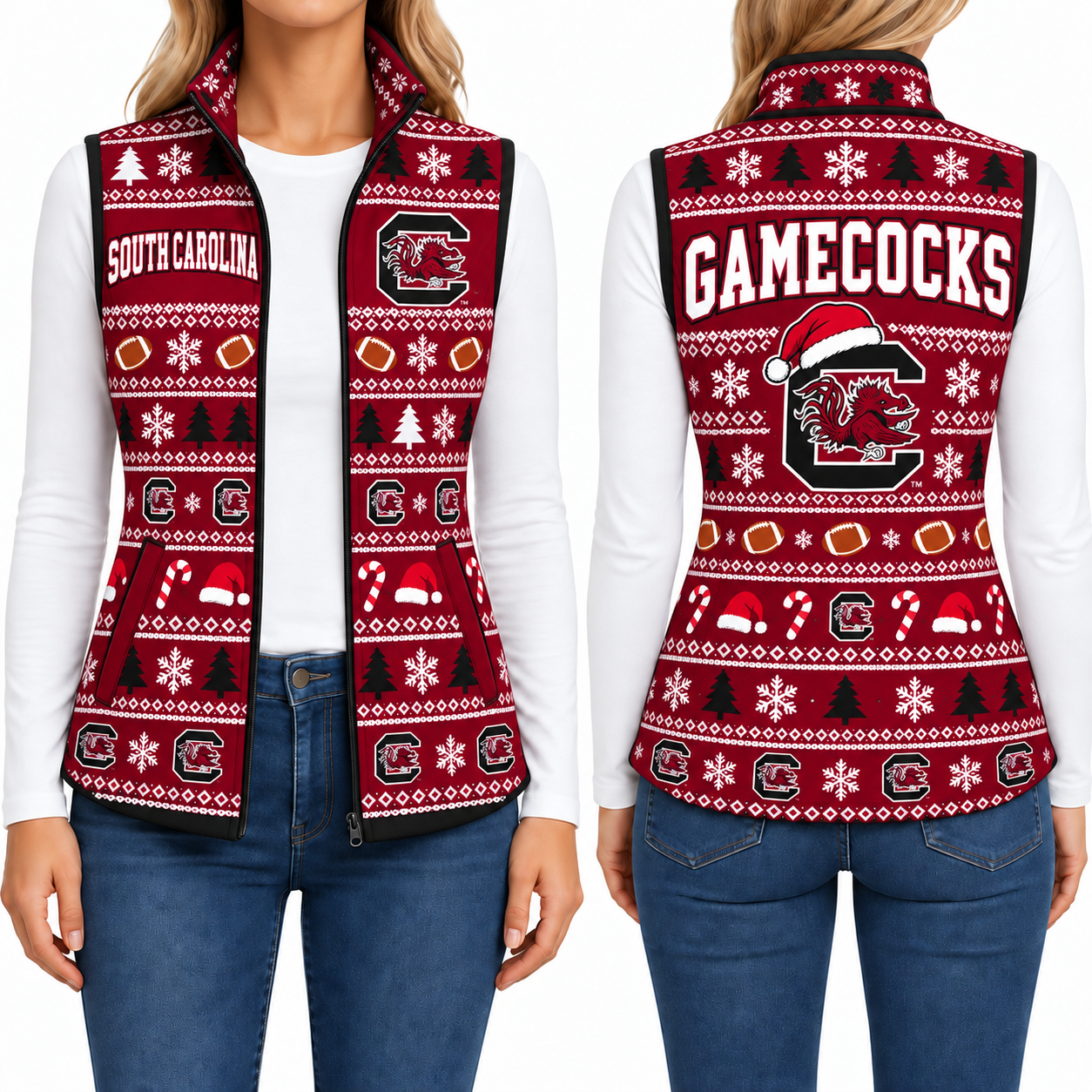 South Carolina Gamecocks Christmas Women Sleevesless Fleece Jacket