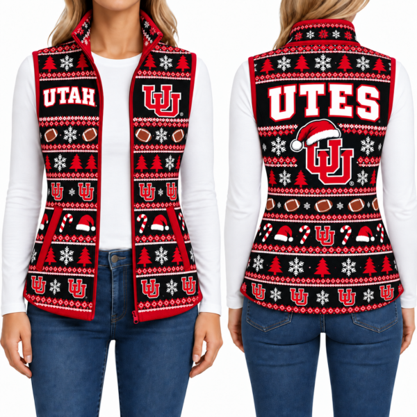 Utah Utes Christmas Women Sleevesless Fleece Jacket