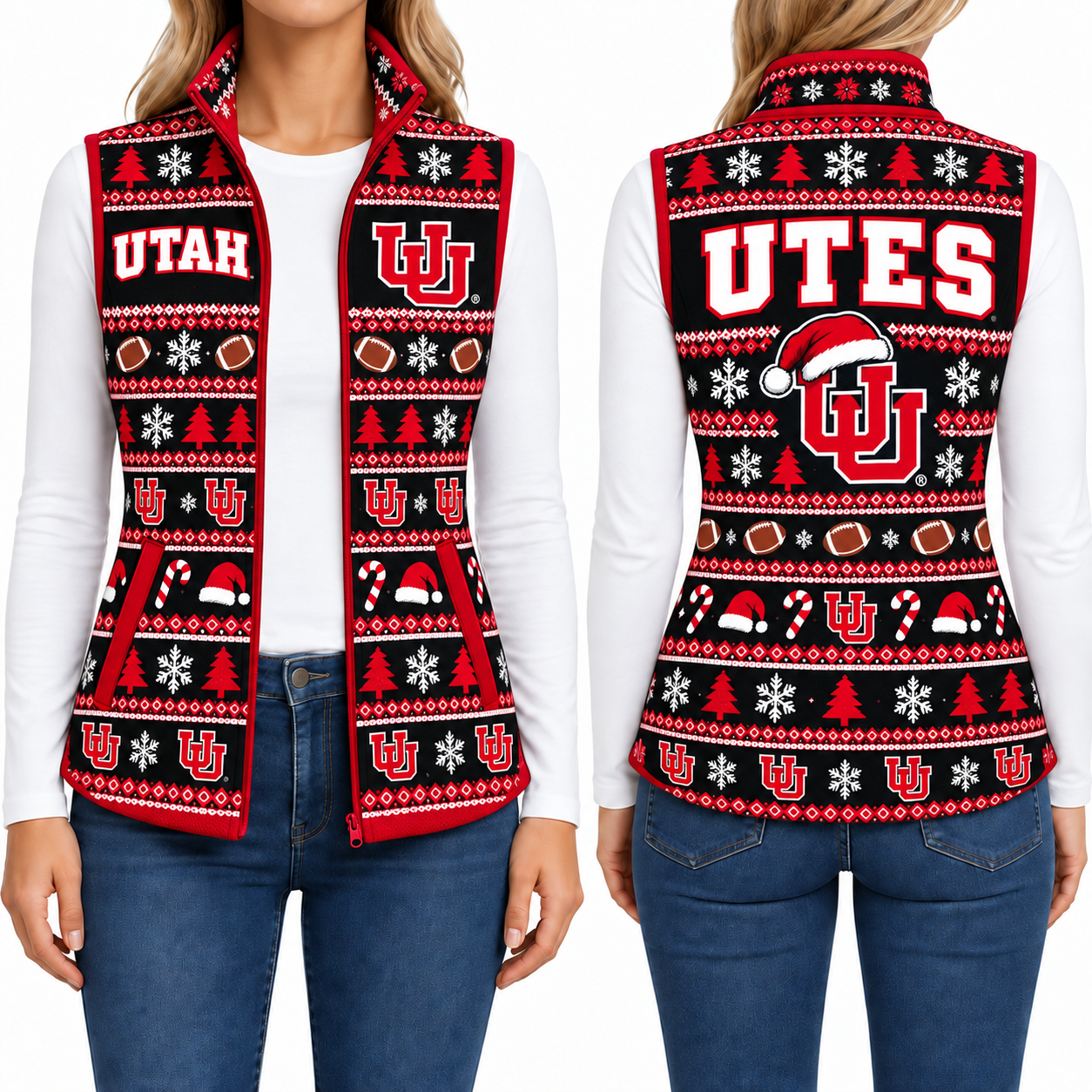 Utah Utes Christmas Women Sleevesless Fleece Jacket