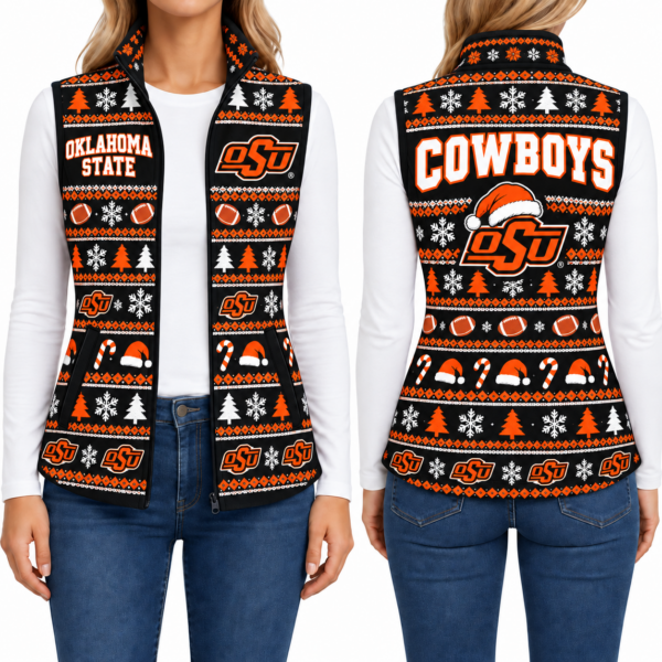 Oklahoma State Cowboys Christmas Women Sleevesless Fleece Jacket