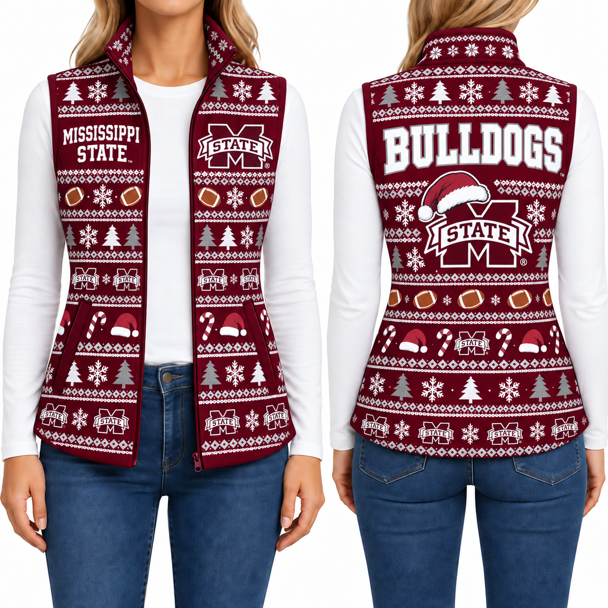 Mississippi State Bulldogs Christmas Women Sleevesless Fleece Jacket
