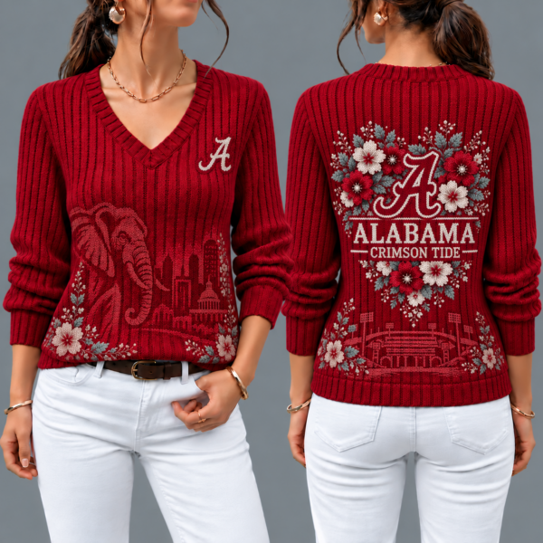 Alabama Crimson Tide Flower Women's V-neck Sweater
