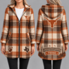 Texas Longhorns Vintage Plaid Hooded Coat – Women's Longline Zip-Up Football Fan Jacket