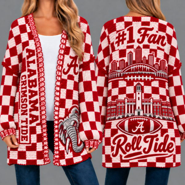 Alabama Crimson Tide Football Checkered Knitted Cardigan