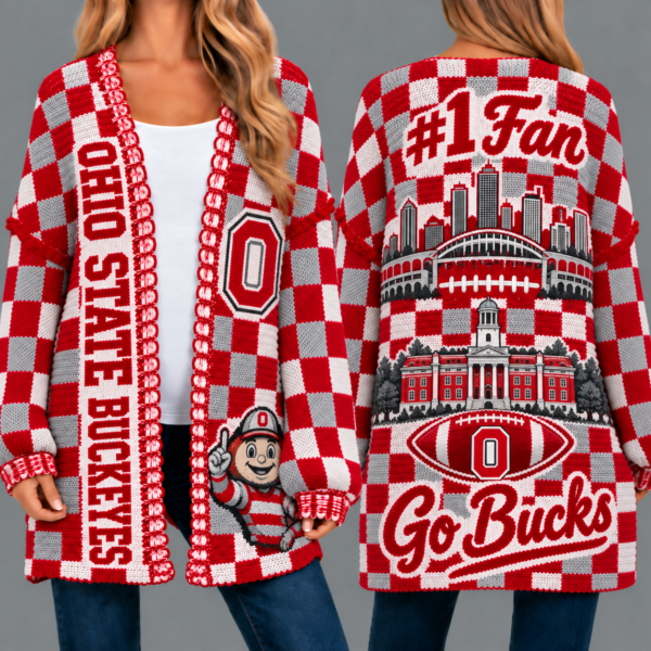 Ohio State Buckeyes Football Checkered Knitted Cardigan
