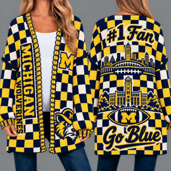 Michigan Wolverines Football Checkered Knitted Cardigan