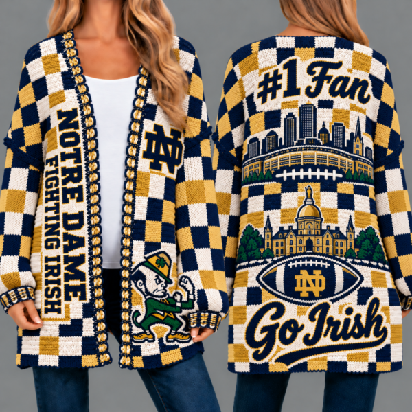 Notre Dame Fighting Irish Football Checkered Knitted Cardigan
