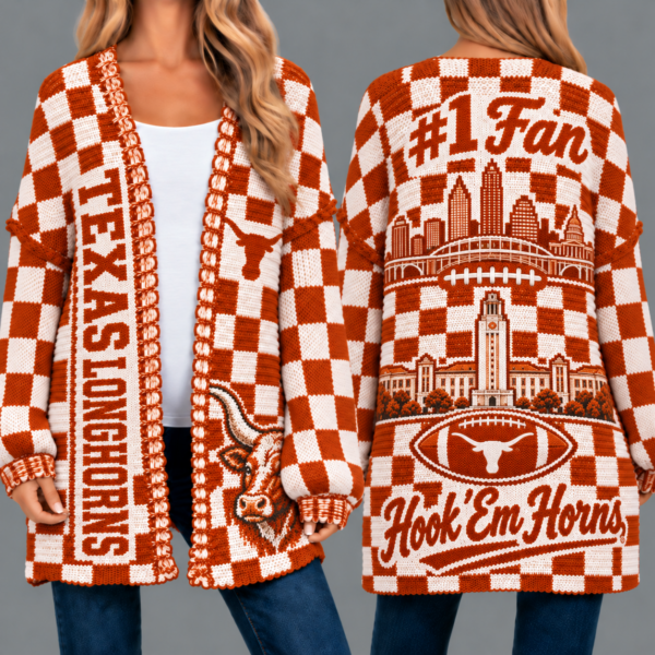 Texas Longhorns Football Checkered Knitted Cardigan
