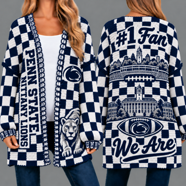 Penn State Nittany Lions Football Checkered Knitted Cardigan