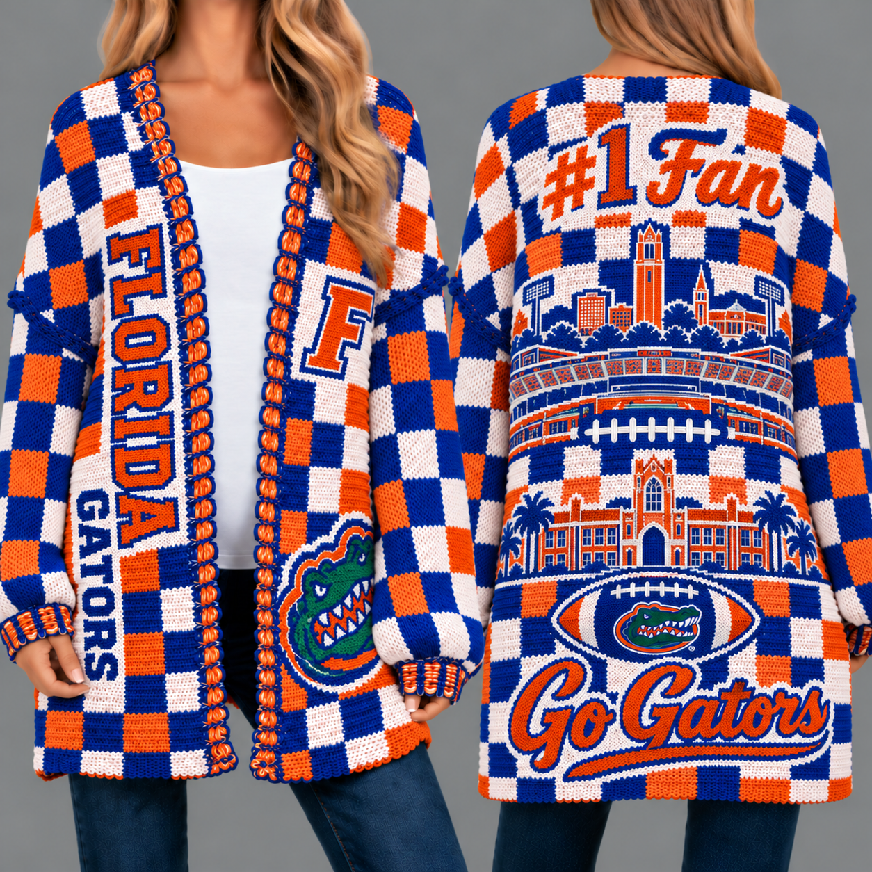 Florida Gators Football Checkered Knitted Cardigan