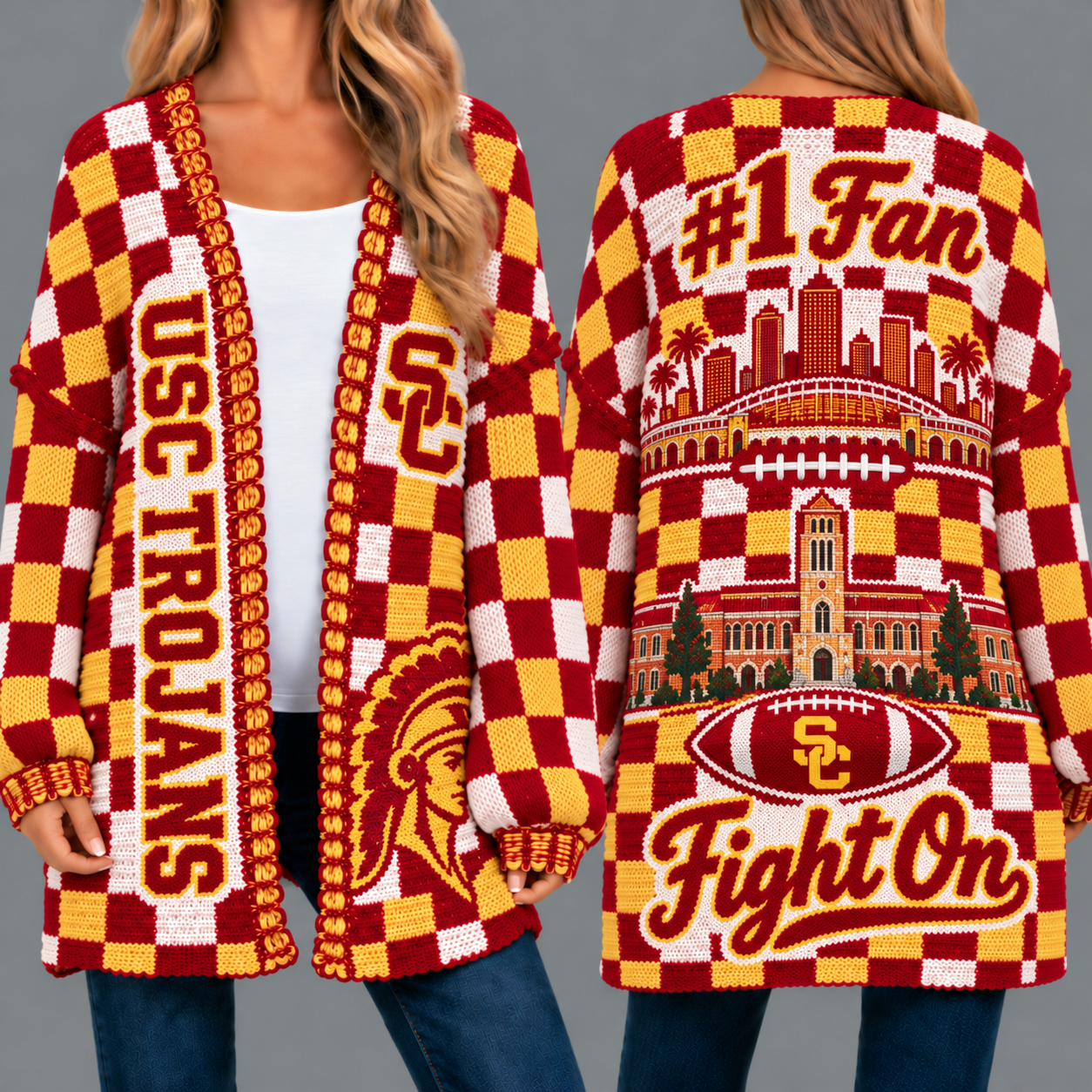 USC Trojans Football Checkered Knitted Cardigan