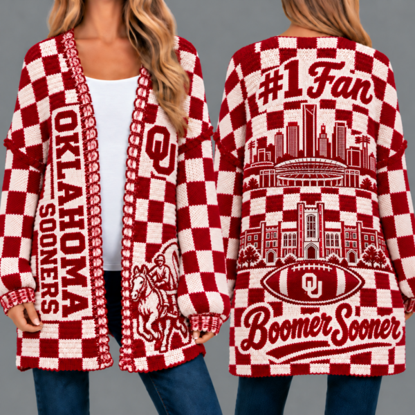 Oklahoma Sooners Football Checkered Knitted Cardigan