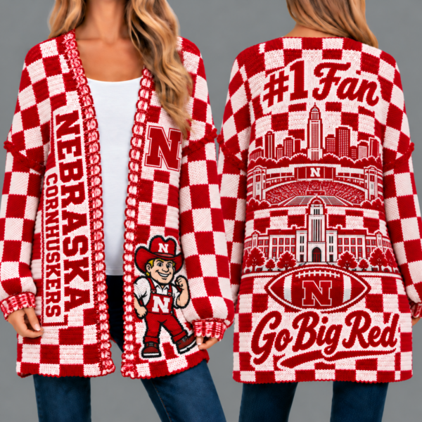 Nebraska Cornhuskers Football Checkered Knitted Cardigan