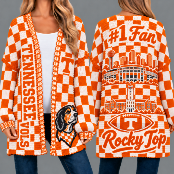 Tennessee Volunteers Football Checkered Knitted Cardigan