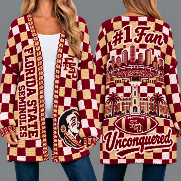 Florida State Seminoles Football Checkered Knitted Cardigan