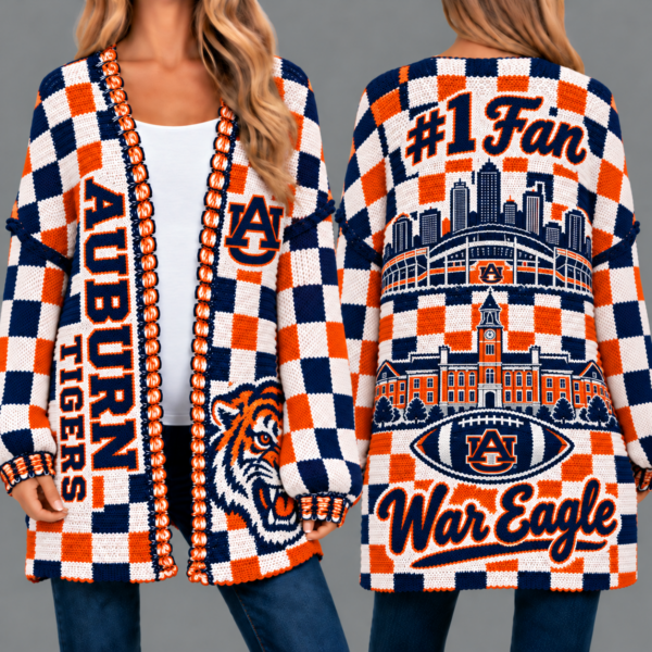 Auburn Tigers Football Checkered Knitted Cardigan