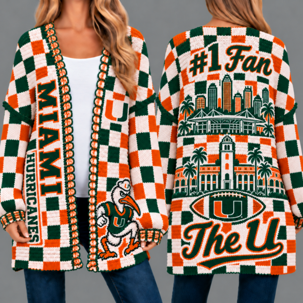 Miami Hurricanes Football Checkered Knitted Cardigan
