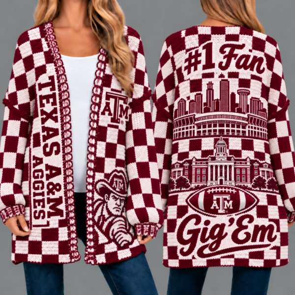 Texas A&M Aggies Football Checkered Knitted Cardigan